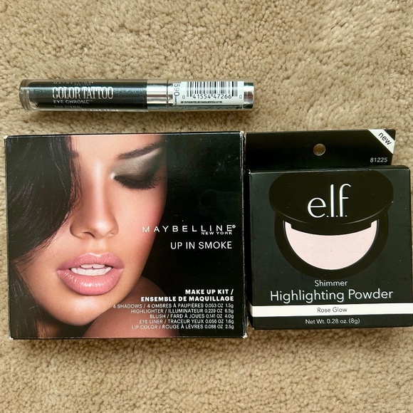 NWT Cool Toned Maybelline Smokey Eye Makeup Bundle with ELF Highlighter - Picture 1 of 9